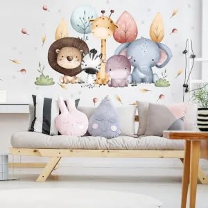 Autocolantes - Animais do Safari e árvores coloridas