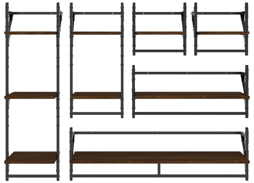 6 pcs prateleiras parede derivados de madeira carvalho castanho