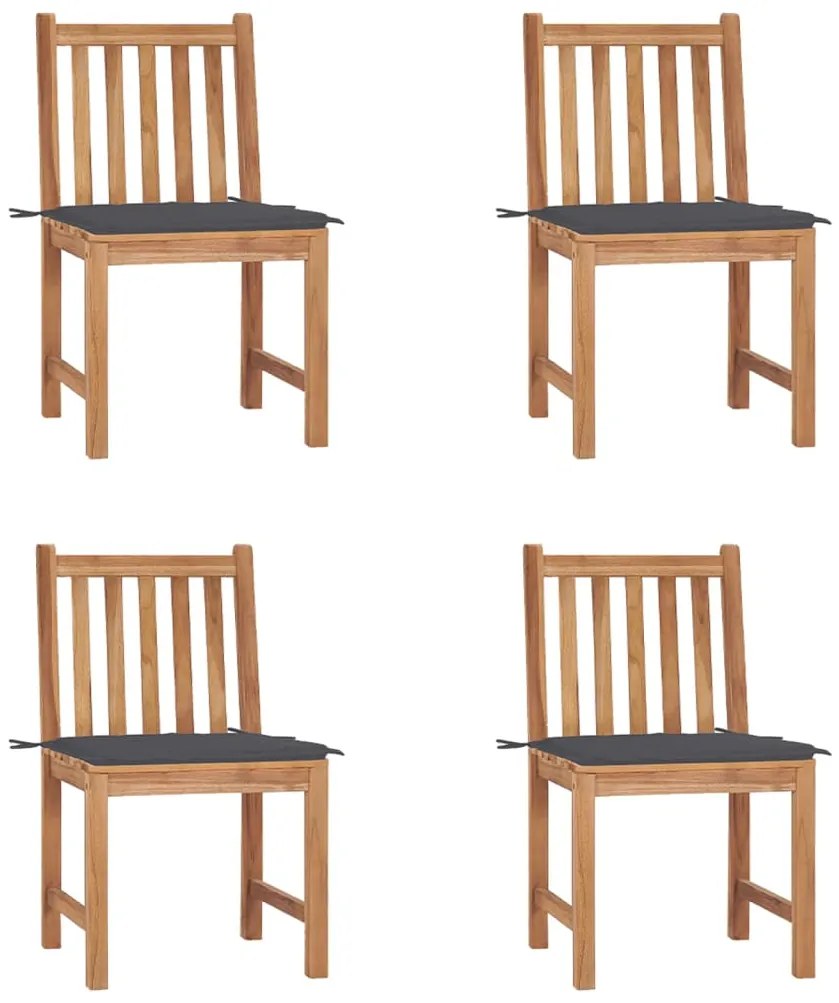 vidaXL Cadeiras de jardim c/ almofadões 4 pcs madeira de teca maciça