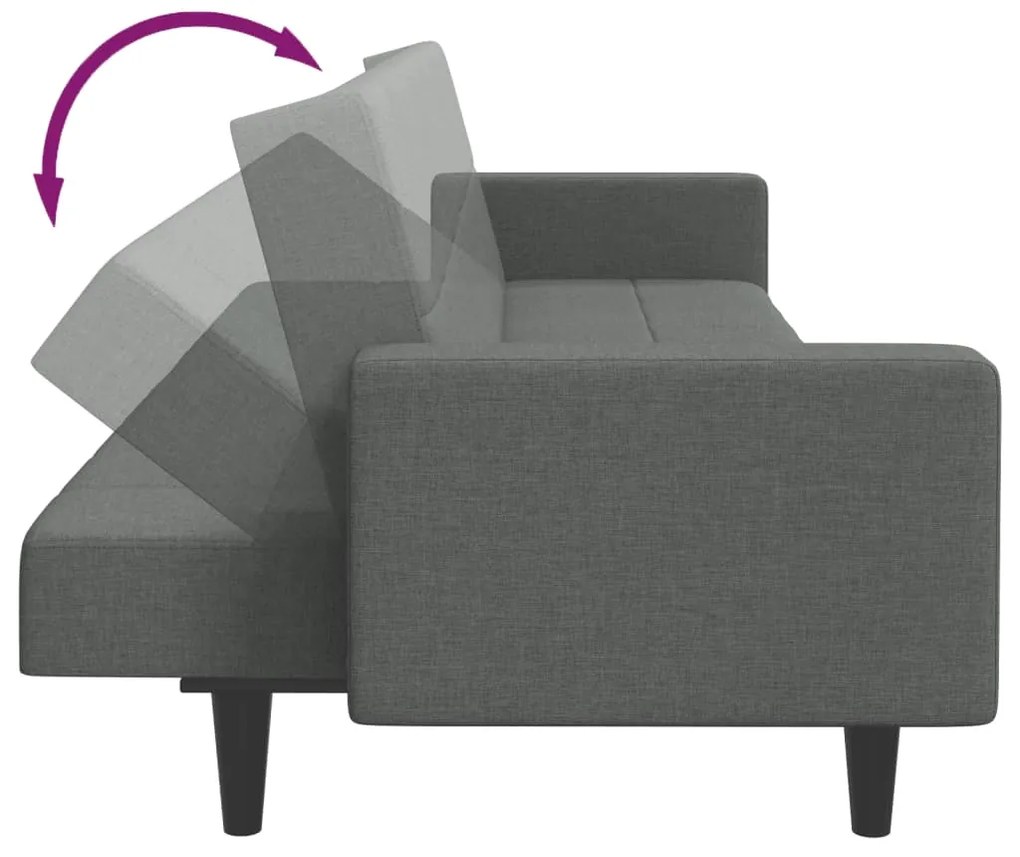 Sofá-cama de 2 lugares c/ apoio de pés tecido cinzento-escuro