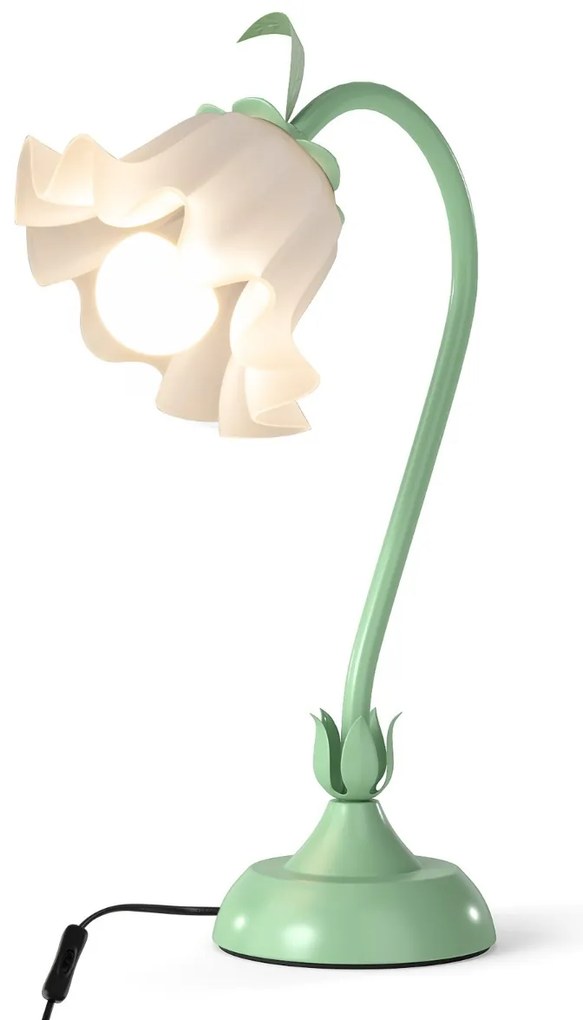 Candeeiro de mesa de cabeceira vintage com abajur acrílico Lily of the Valley e braço ajustável Luz decorativa retro E27 verde