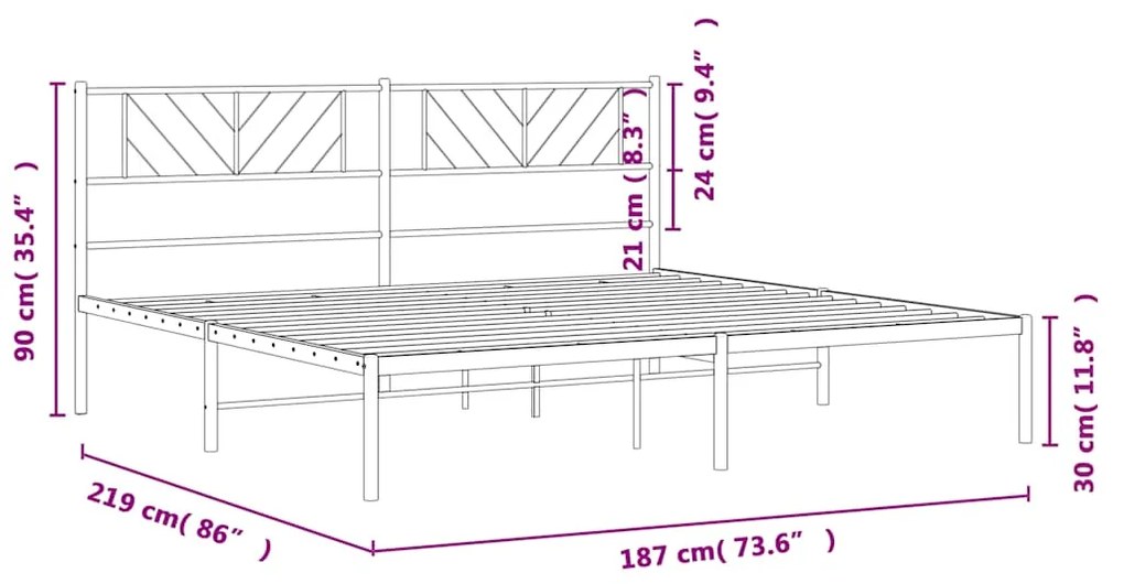 Estrutura de cama com cabeceira 183x213 cm metal preto