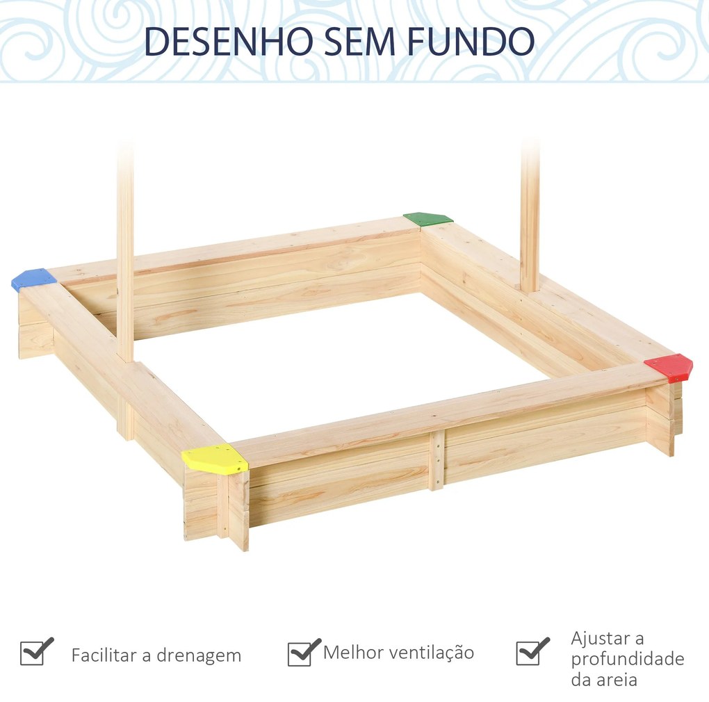 Caixa de areia de madeira para crianças com telhado Toldo ajustável Es