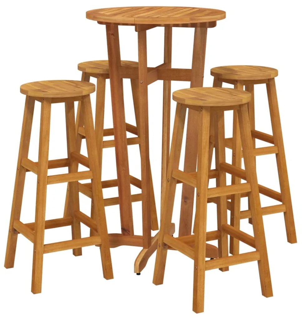 5 pcs conjunto de bar para jardim madeira de acácia maciça