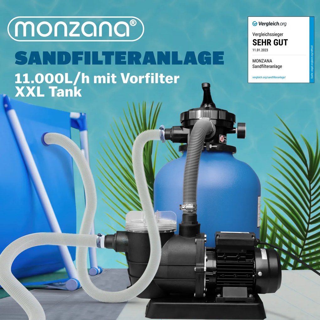 Sistema de filtragem de areia Piscinas 13200 l/h com pré-filtro e depósito XXL azul / preto