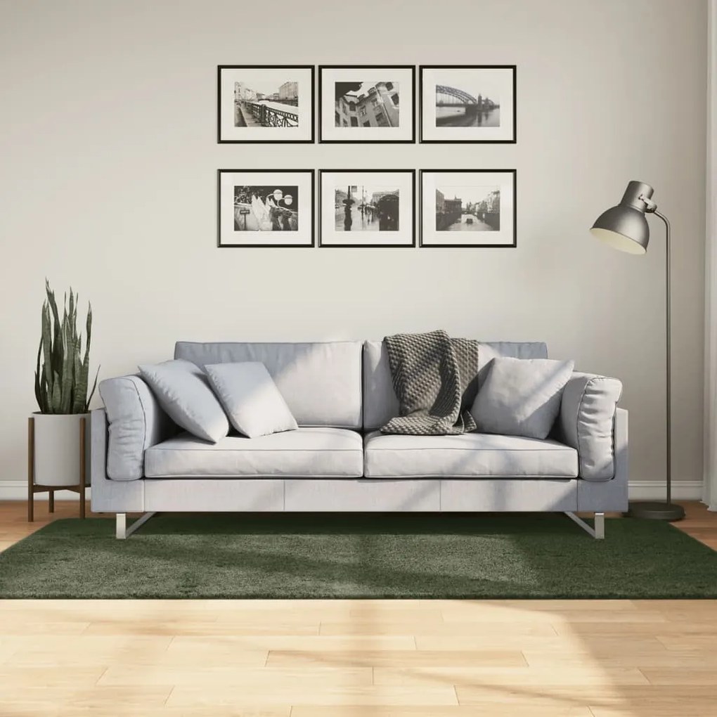 vidaXL Tapete pelo curto macio lavável HUARTE 100x200cm verde-floresta