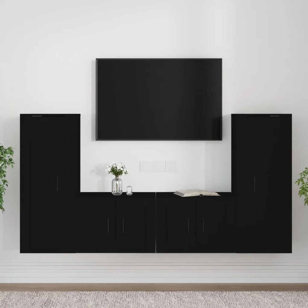 vidaXL Conjunto móveis de TV 4 pcs madeira processada preto