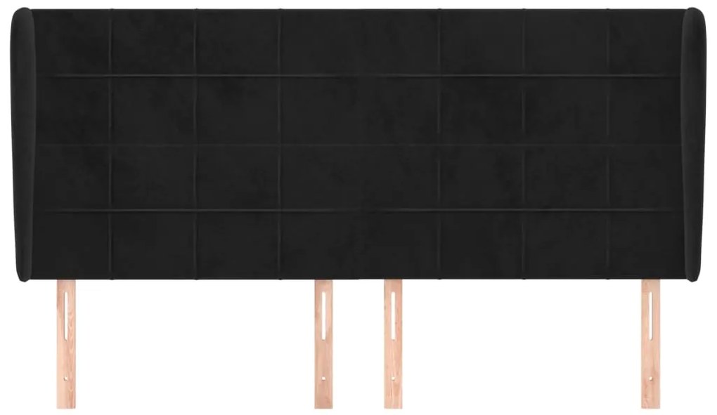 Cabeceira de cama c/ abas veludo 203x23x118/128 cm preto