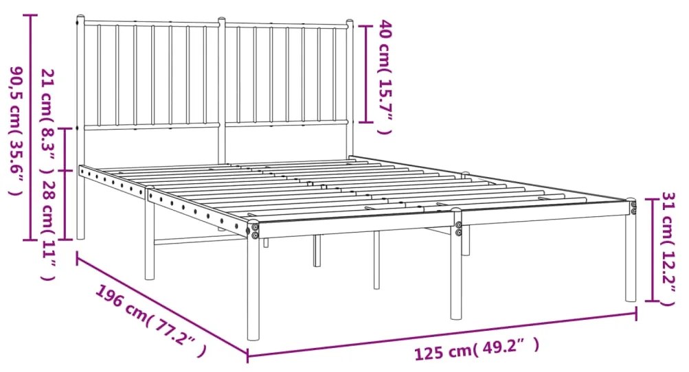 Estrutura de cama com cabeceira 120x200 cm metal branco