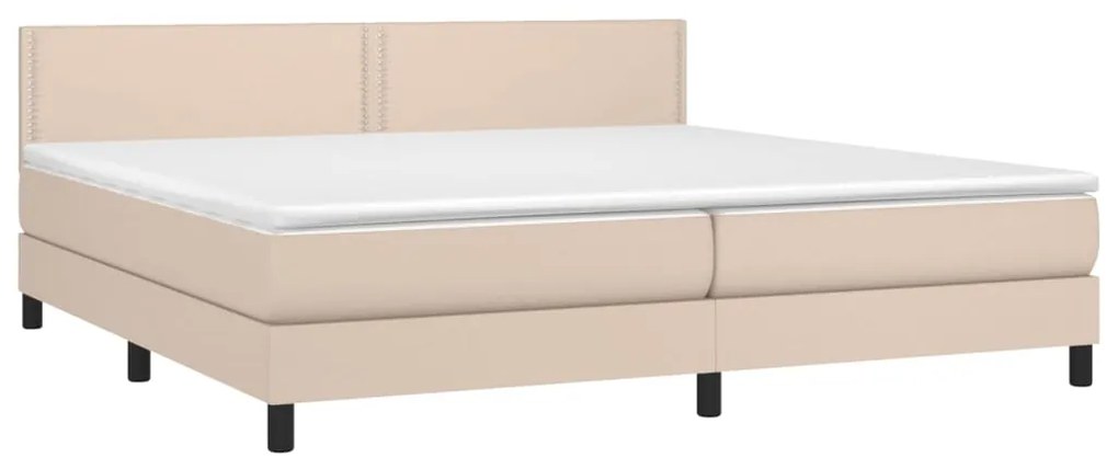 Cama box spring c/colchão/LED 200x200cm couro artif. cappuccino