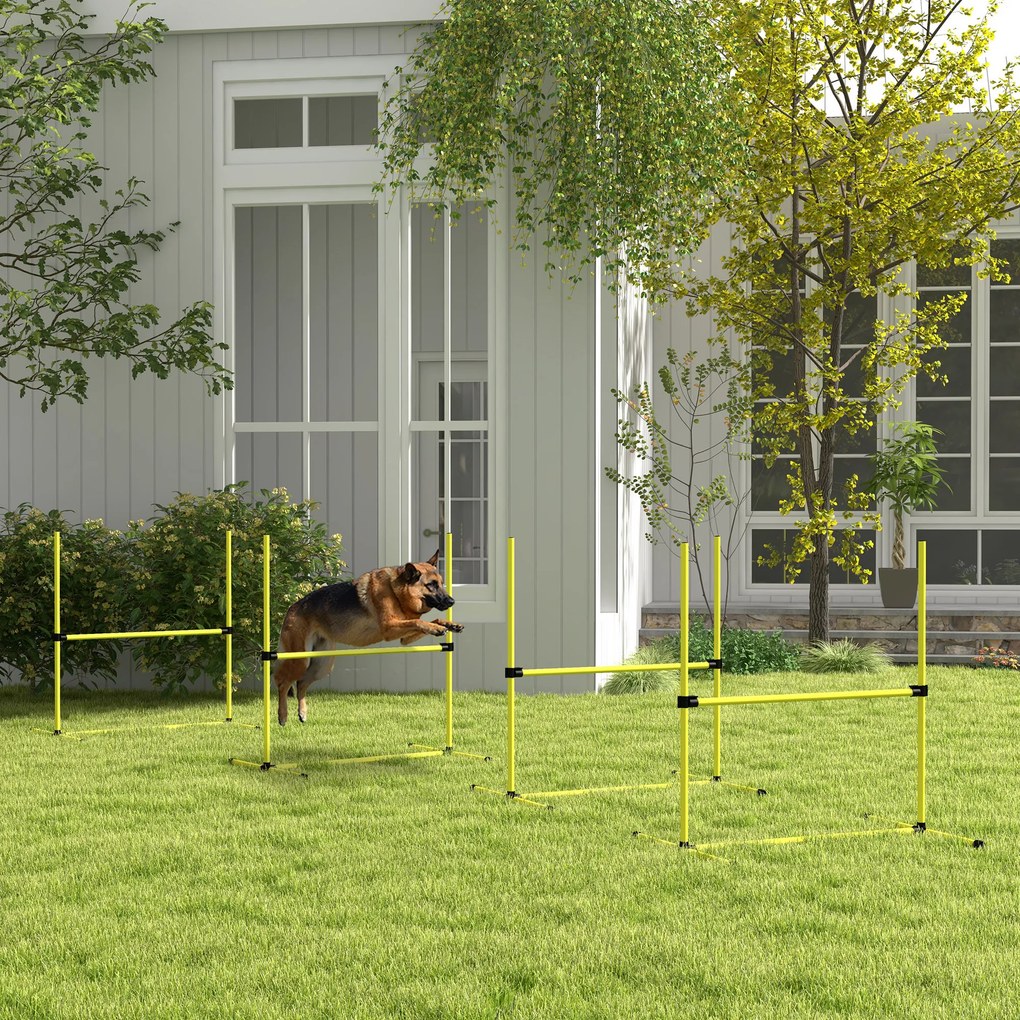 Conjunto de 4 obstáculos profissionais para agility canino, com sistema de fixação ao solo e saco de transporte incluído
