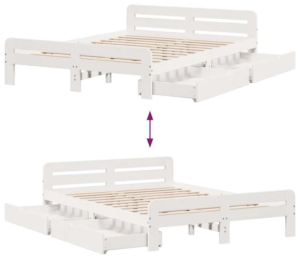 Cama sem colchão 140x190 cm madeira de pinho maciça branco
