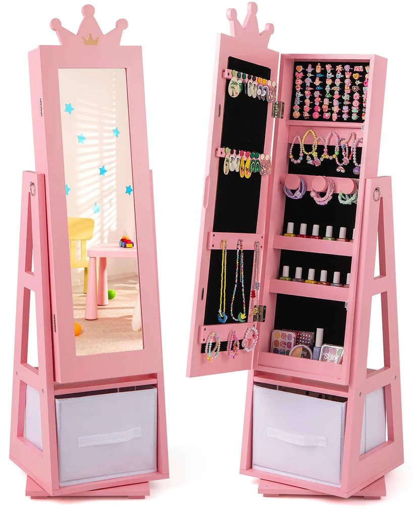 Armário de joias infantil com grande capacidade de armazenamento e base giratória - branco