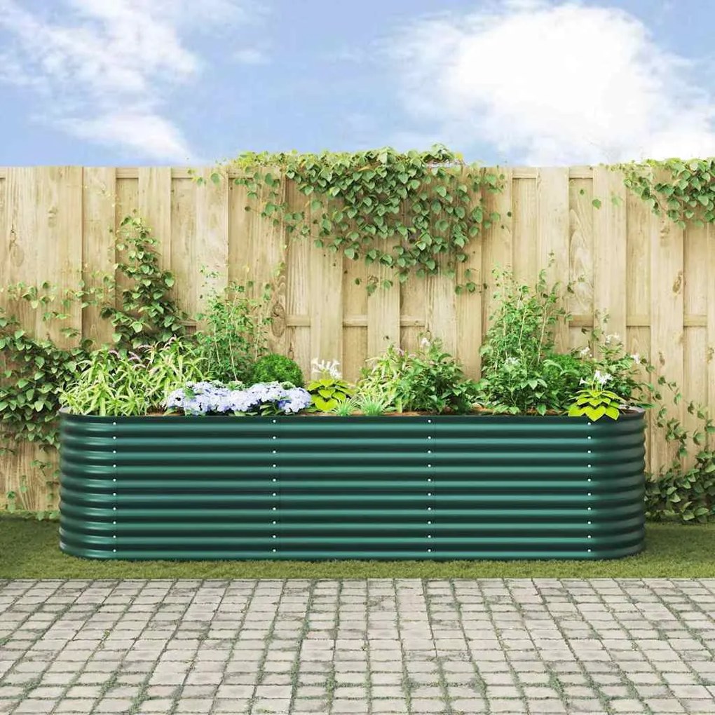 Cama Elevada para Jardim vidaXL Verde 320x80x81 cm em Aço Galvanizado