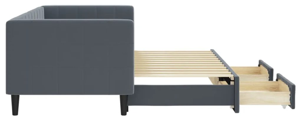 Sofá-cama c/ gavetão e gavetas 80x200 cm veludo cinzento-escuro