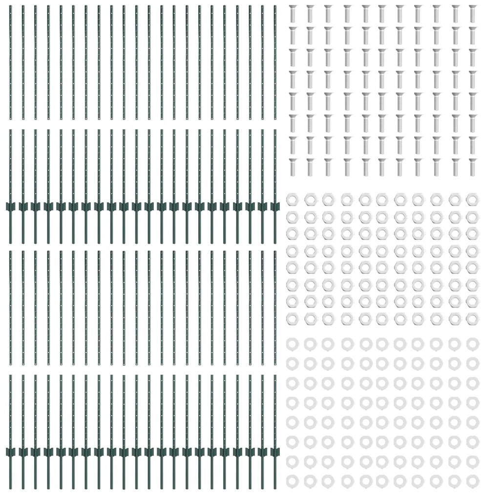 Postes de Cerca 44 pcs U-Channel Verde 180 cm Aço