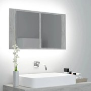 vidaXL Armário espelhado casa de banho LED acrílico cinza cimento