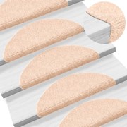 vidaXL Tapetes de escada autoadesivos 15 peças 56x17x3 cm creme meia-lua
