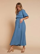 Vestido comprido para gravidez e amamentação azul-ganga