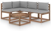 5 pcs conjunto lounge p/ jardim c/ almofadões cinzentos