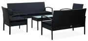 5 pcs conjunto lounge de jardim c/ almofadões vime PE preto