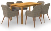 vidaXL 7 pcs conjunto de jantar para jardim castanho