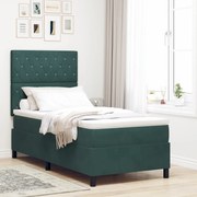 Cama Box com Colchão &amp; LED verde escuro 90x190 cm Veludo