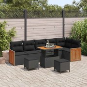 vidaXL Conjunto de Sofá de Jardim com almofada 11 pcs Preto vime PE