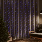 vidaXL Cortina iluminação 300 luzes LED 3x3 m 8 funções azul