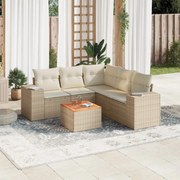 vidaXL 6 pcs conjunto de sofás p/ jardim com almofadões vime PE bege