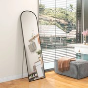 Espelho de Pé Espelho de Corpo Inteiro 50x170 cm com Estrutura de Liga de Alumínio e Suporte para Sala Quarto Preto