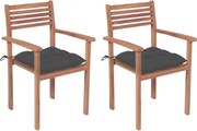 vidaXL Cadeiras de jardim c/ almofadões antracite 2 pcs teca maciça