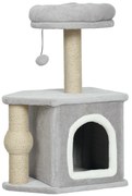 PawHut Arranhador para Gatos com Cama Caverna Plataforma Bola Suspensa e Poste de Juta 42x30x66 cm Cinza e Bege