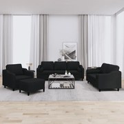 4 pcs conjunto de sofás com almofadas tecido preto
