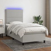 Cama box spring c/ colchão e LED 90x200 cm tecido cinza-claro