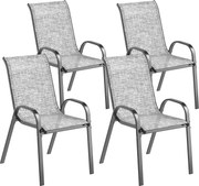 Outsunny Conjunto 4 Cadeiras de Jardim Empilháveis com Apoios de Braço, Cadeiras para Refeições ao Ar Livre em Aço e Texteline, para Pátio, Varanda, Terraço, Exterior e Interior, 54x71x93 cm, Cinza | Aosom Portugal