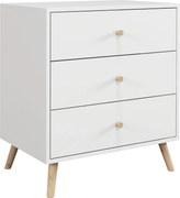HOMCOM Cómoda para Quarto 3 Gavetas Design Escandinavo Móvel de Arrumação Quarto Branco Puxador Pés Afilados Madeira Maciça de Pinho | Aosom Portugal