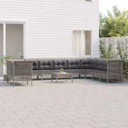 vidaXL 11 pcs conjunto lounge de jardim c/ almofadões vime PE cinzento