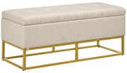 HOMCOM Banco de Armazenamento Retangular Estofado em Linho com Pés de Aço para Sala de Estar Dormitório 110x44x48 cm Bege