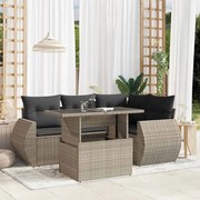 vidaXL 5 pcs conj. sofás jardim c/ almofadões vime PE cinzento-claro