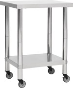 vidaXL Mesa de trabalho de cozinha com rodas aço inoxidável 80x45x85cm