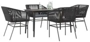 vidaXL Conjunto de jantar jardim 5 peças almofadas vidro vime PE preto