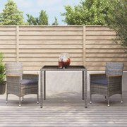 vidaXL 3 pcs conjunto de jantar p/ jardim c/ almofadões vime PE cinza