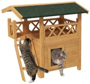 PawHut Casa para Gatos de Madeira 77x50x73 cm Casa para Gatos com 2 Ní