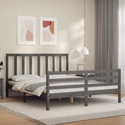 Estrutura de cama com cabeceira 160x200 cm madeira maciça cinza