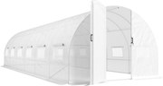 Outsunny Estufa Túnel de Jardim 24 m² Estufa Túnel com Portas e 12 Janelas com Mosquiteiros 295x798x199 cm Branco | Aosom Portugal