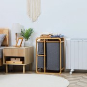 Cesto para Roupa Suja de Bambu Cesto de Roupa com 3 Bolsas de Tecido A