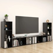 Móveis de TV 4 pcs 107x35x37 cm contraplacado preto brilhante