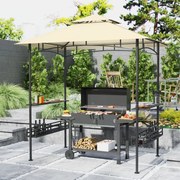 Tenda para churrasco 240 x 150 x 257 cm com toldo para jardim (GRELHADOR NÃO INCLUIDO), ganchos de teto, prateleiras e cestos, bege