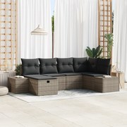 Conjunto de Sofá de Jardim de 6 Peças com Almofadas Cinza Rattan Poli